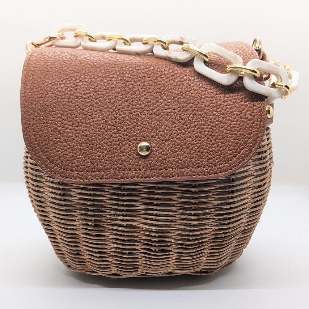 TOMMY BAHAMA Vegan Leather Wicker Crossbody Handbag